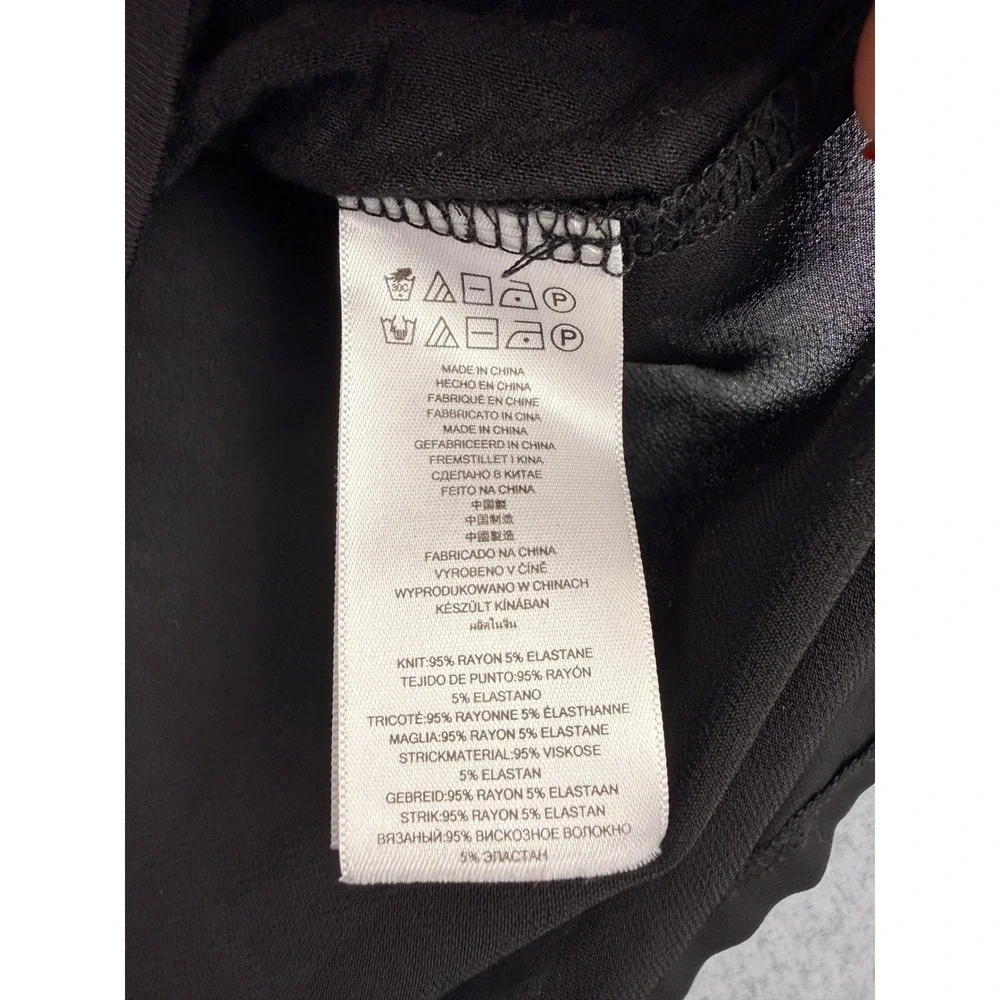 Michael Kors Womens Black Mixed Media 3/4 Sleeve High Low Knit Woven Top Size M